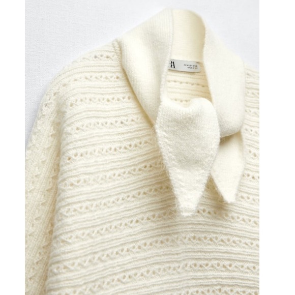 ZARA NWT BOW COLLAR KNIT SWEATER ECRU SIZE XL - Picture 5 of 5